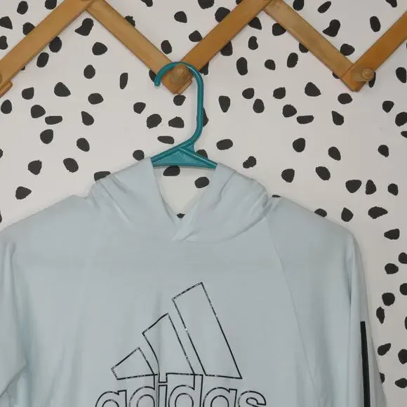 Adidas Light Blue Hooded Athletic Girls Long Sleeve Shirt - Picture 2 of 6